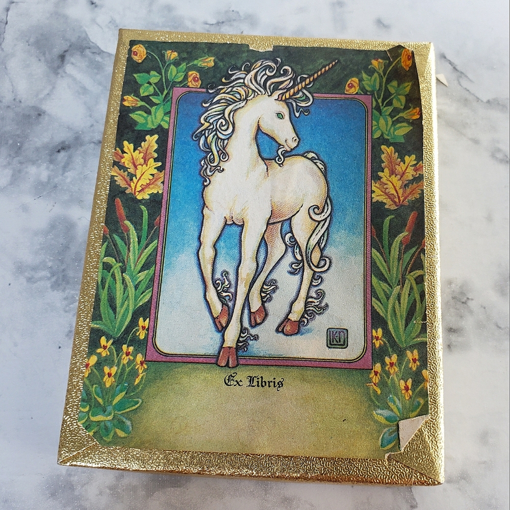 Vtg. Bookplates Personalized Book Labels ANTIOCH PUBLISHING Unicorn Boxed Set 50